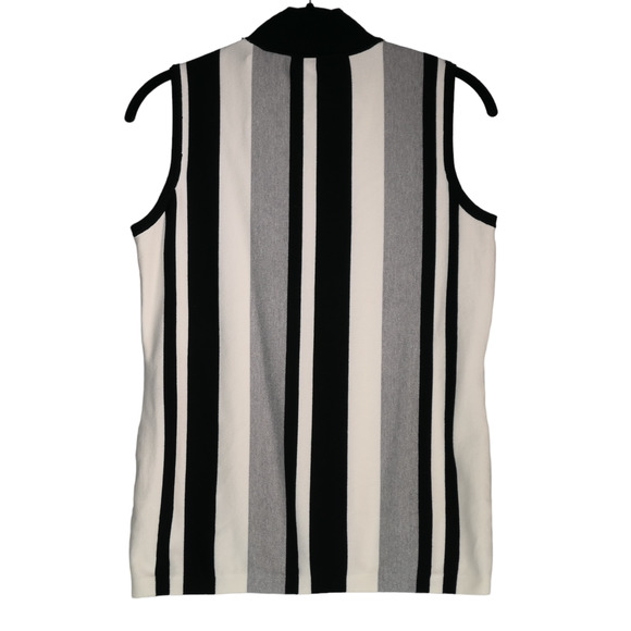 T Tahari Mock Neck Tank Sweater Womens Small Black Gray Striped Sleeveless - Picture 6 of 7